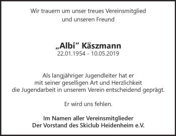 Traueranzeige von Albert Käszmann von Heidenheimer Zeitung