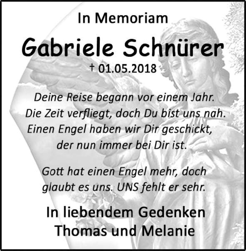  Traueranzeige für Gabriele Schnürer vom 02.05.2019 aus Heidenheimer Zeitung