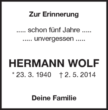 Traueranzeige von Hermann Wolf von Heidenheimer Zeitung