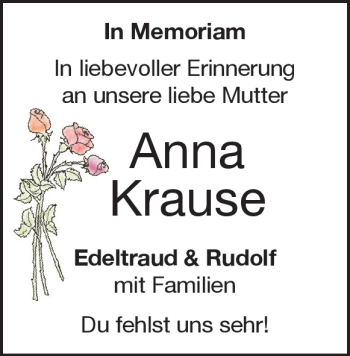 Traueranzeige von Anna Krause von Heidenheimer Zeitung