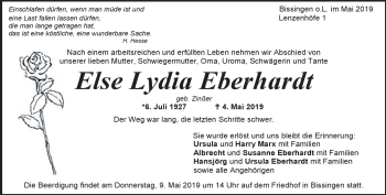 Traueranzeige von Else Lydia Eberhardt von Heidenheimer Zeitung