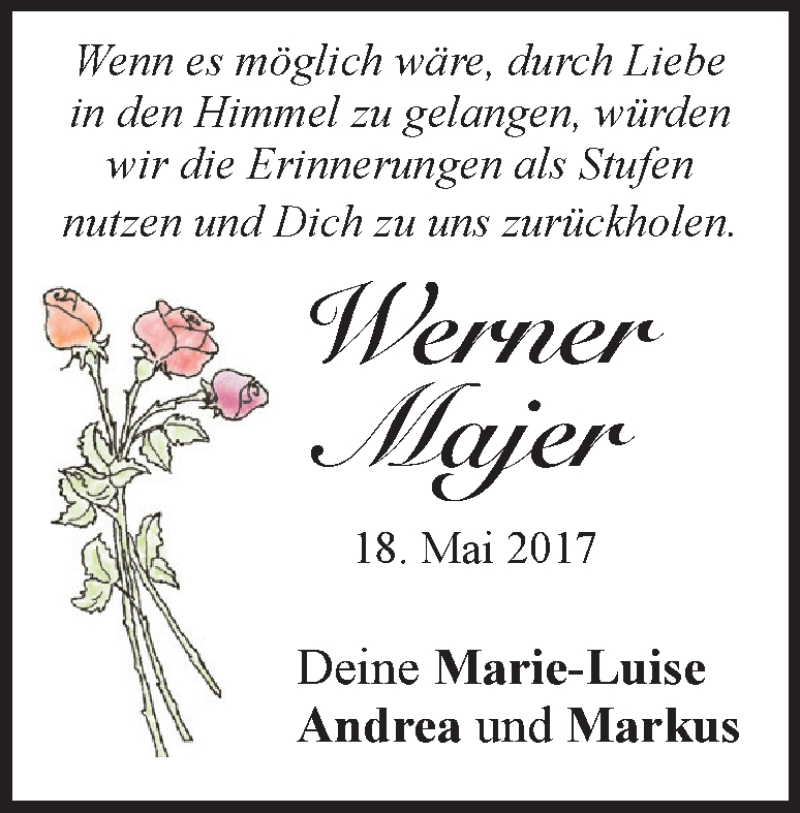  Traueranzeige für Werner Majer vom 18.05.2019 aus Heidenheimer Zeitung