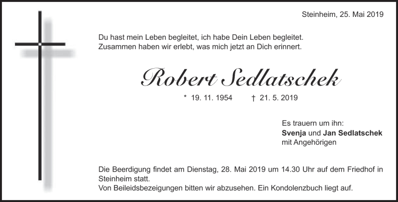  Traueranzeige für Robert Sedlatschek vom 25.05.2019 aus Heidenheimer Zeitung