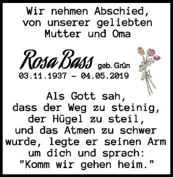 Traueranzeige von Rosa Bass von Heidenheimer Zeitung