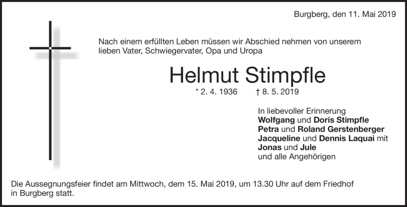  Traueranzeige für Helmut Stimpfle vom 11.05.2019 aus Heidenheimer Zeitung