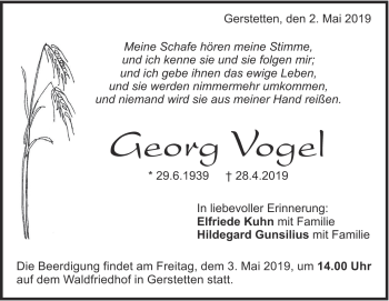 Traueranzeige von Georg Vogel von Heidenheimer Zeitung