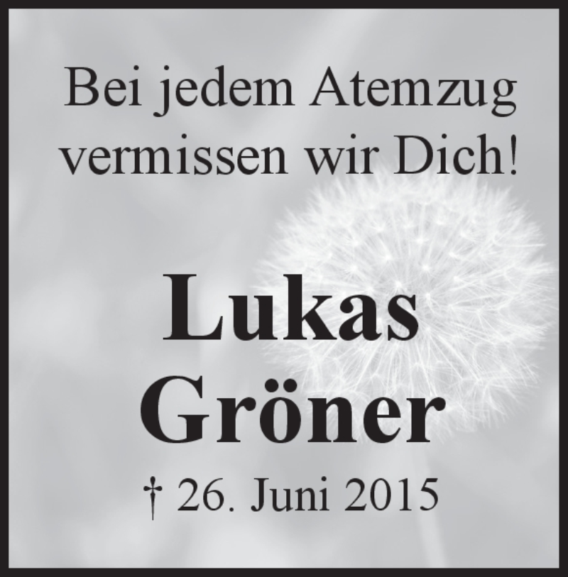  Traueranzeige für Lukas Gröner vom 26.06.2019 aus Heidenheimer Zeitung