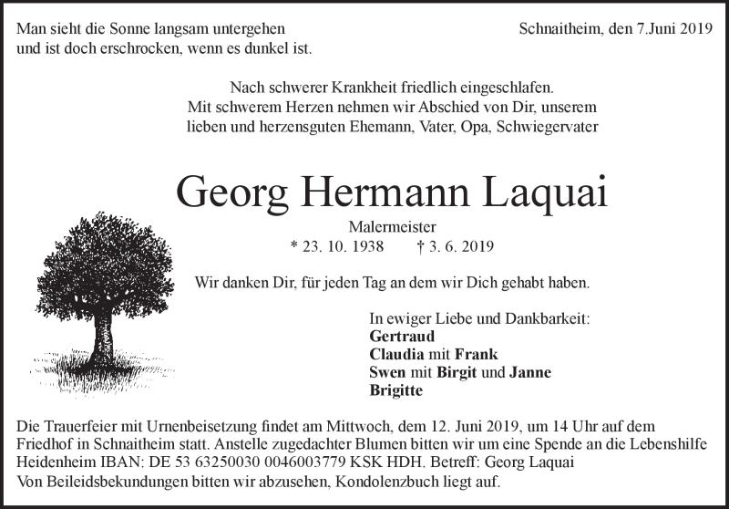  Traueranzeige für Georg Laquai vom 07.06.2019 aus Heidenheimer Zeitung