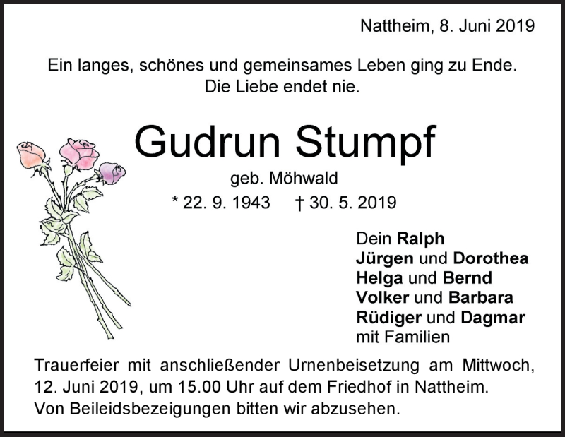  Traueranzeige für Gudrun Stumpf vom 08.06.2019 aus Heidenheimer Zeitung