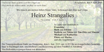 Traueranzeige von Heinz Strangalies von Heidenheimer Zeitung
