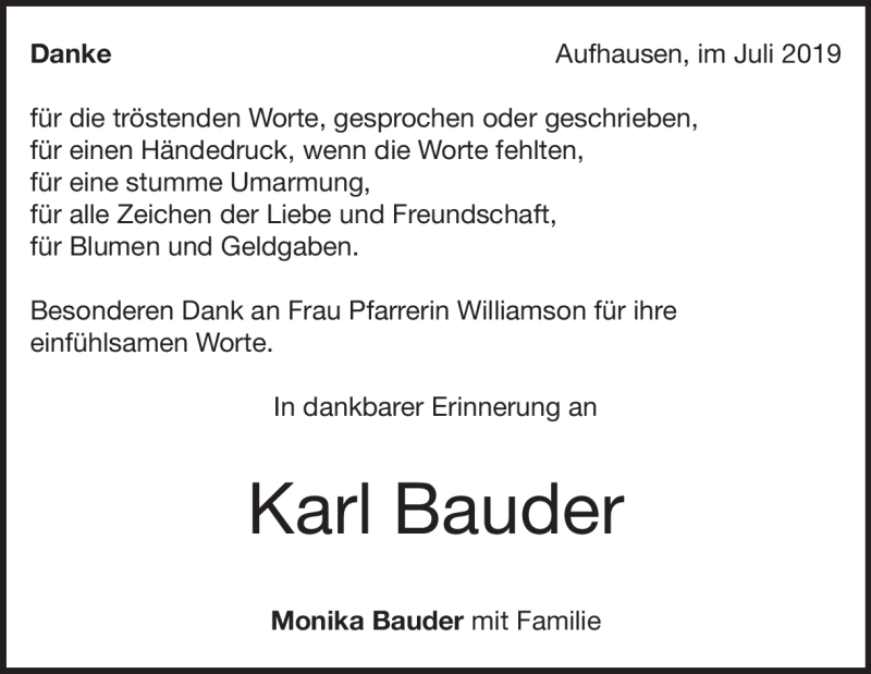  Traueranzeige für Karl Bauder vom 27.07.2019 aus Heidenheimer Zeitung