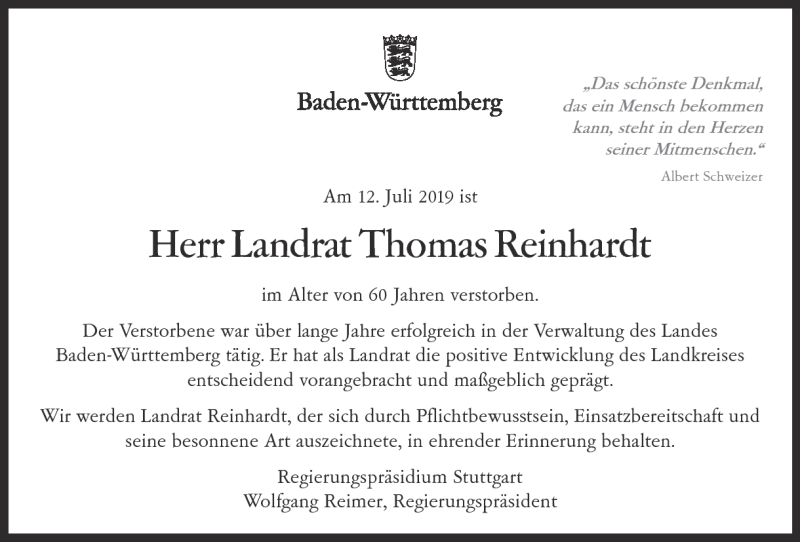  Traueranzeige für Thomas Reinhardt vom 17.07.2019 aus Heidenheimer Zeitung