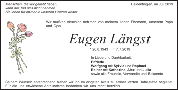 Traueranzeige von Eugen Längst von Heidenheimer Zeitung