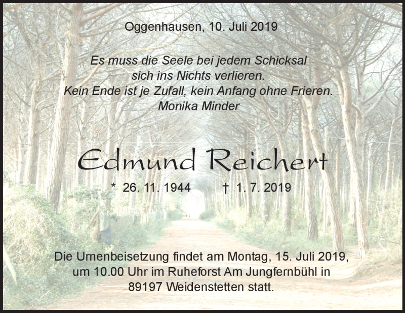  Traueranzeige für Edmund Reichert vom 10.07.2019 aus Heidenheimer Zeitung