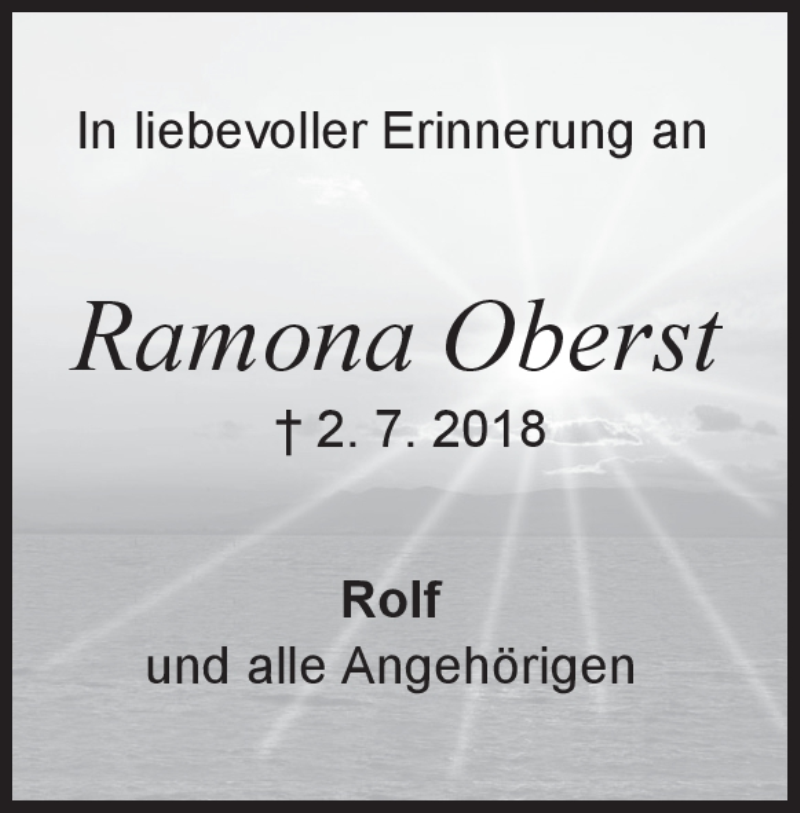  Traueranzeige für Ramona Oberst vom 02.07.2019 aus Heidenheimer Zeitung