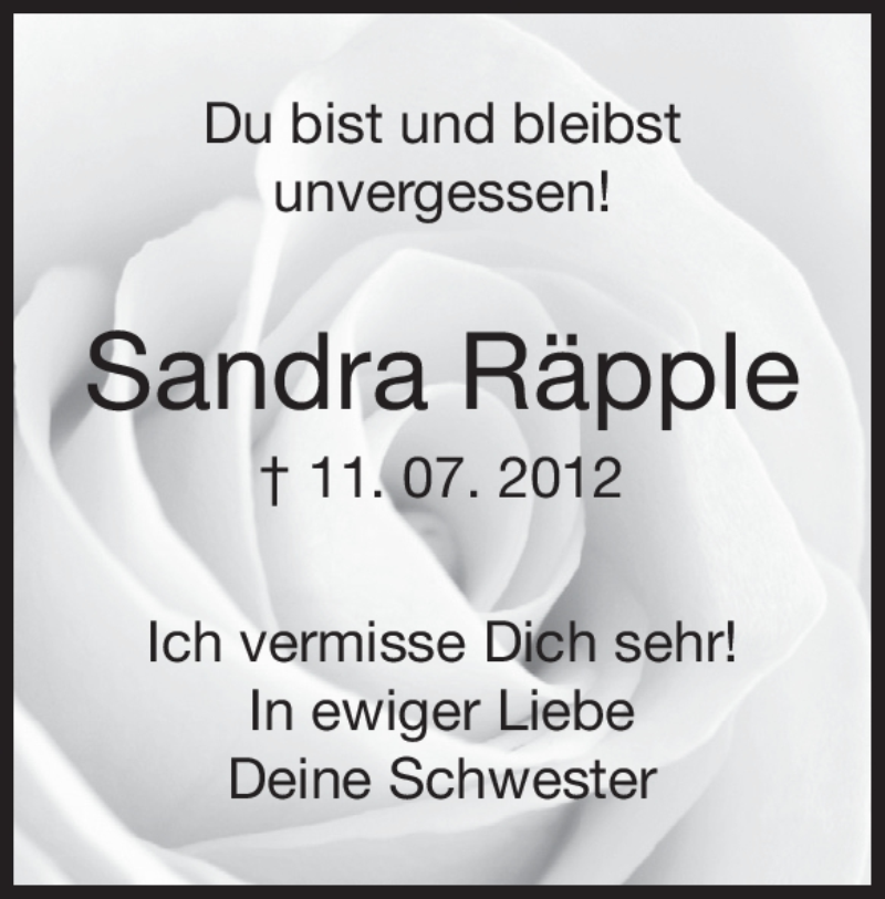  Traueranzeige für Sandra Räpple vom 11.07.2019 aus Heidenheimer Zeitung