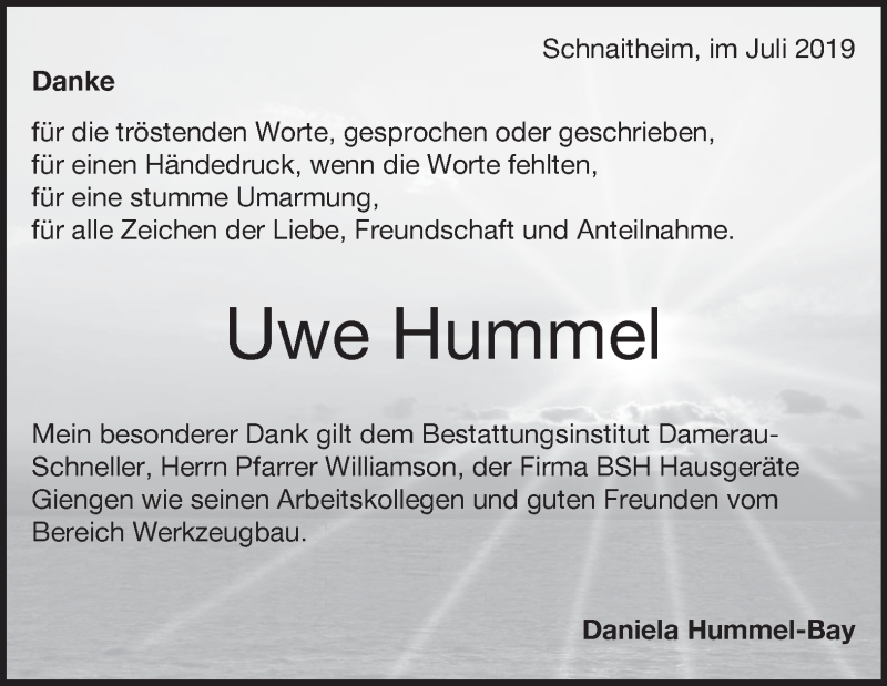  Traueranzeige für Uwe Hummel vom 25.07.2019 aus Heidenheimer Zeitung