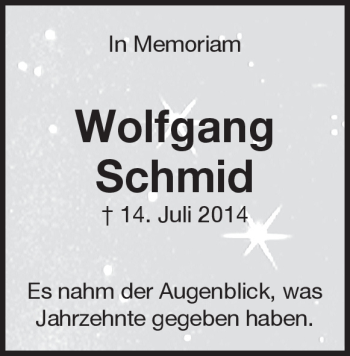 Traueranzeige von Wolfgang Schmid von Heidenheimer Zeitung