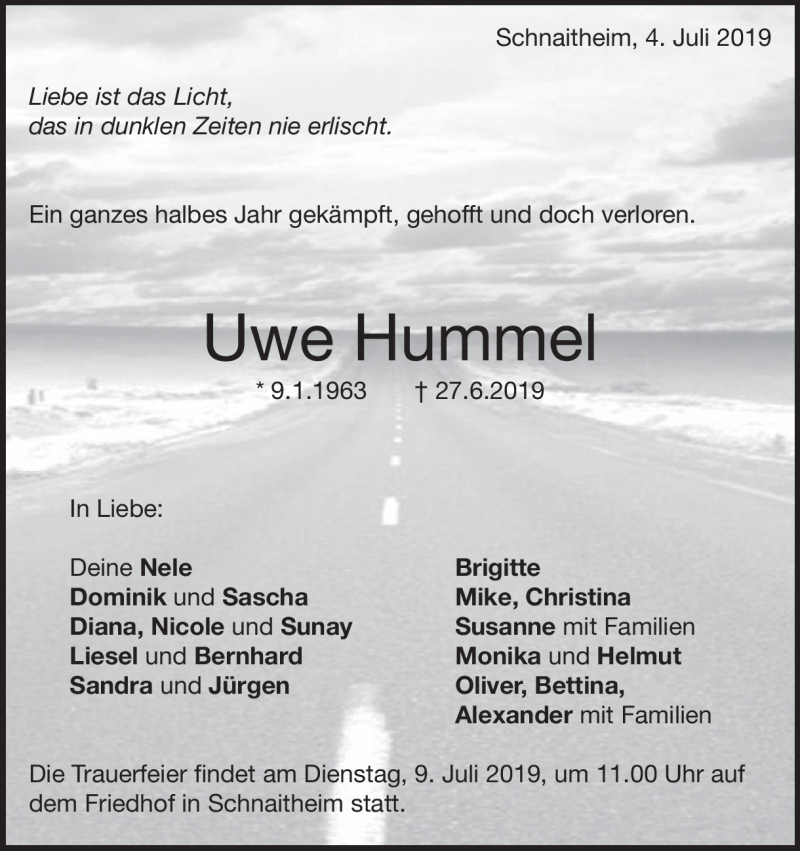  Traueranzeige für Uwe Hummel vom 04.07.2019 aus Heidenheimer Zeitung