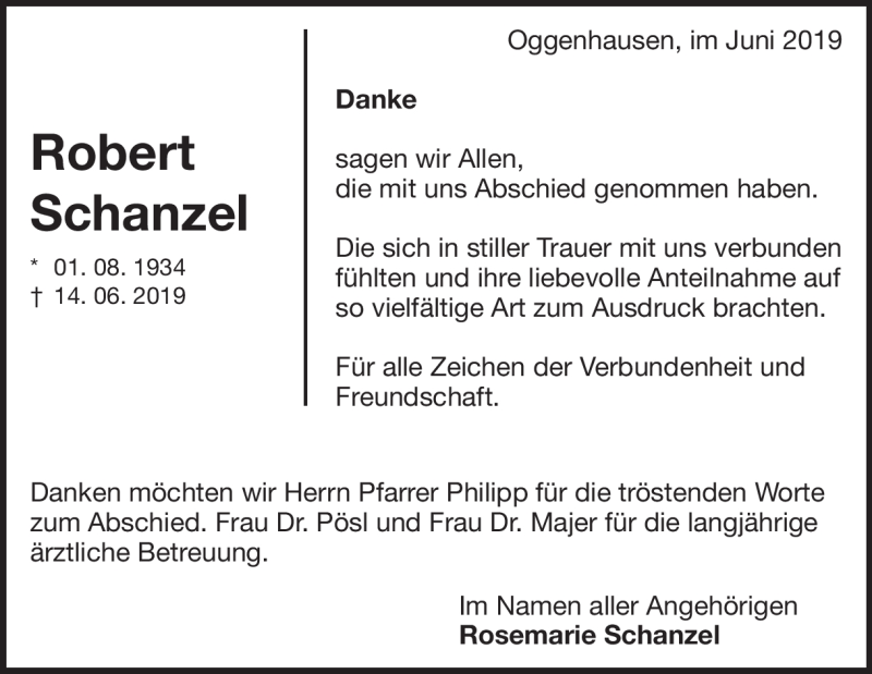  Traueranzeige für Robert Schanzel vom 06.07.2019 aus Heidenheimer Zeitung