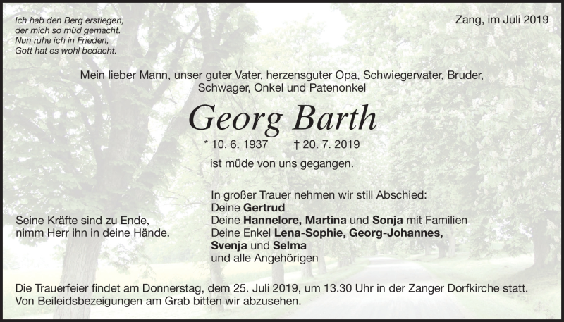  Traueranzeige für Georg Barth vom 23.07.2019 aus Heidenheimer Zeitung