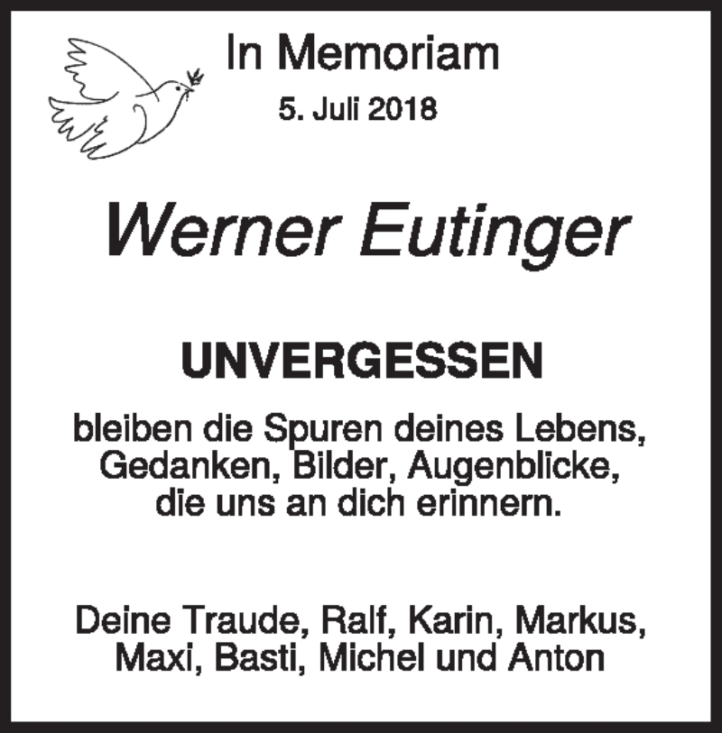  Traueranzeige für Werner Eutinger vom 05.07.2019 aus Heidenheimer Zeitung