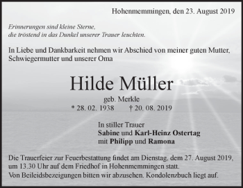 Traueranzeige von Hilde Müller von Heidenheimer Zeitung