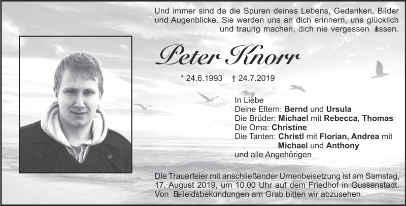  Traueranzeige für Peter Knorr vom 12.08.2019 aus Heidenheimer Zeitung