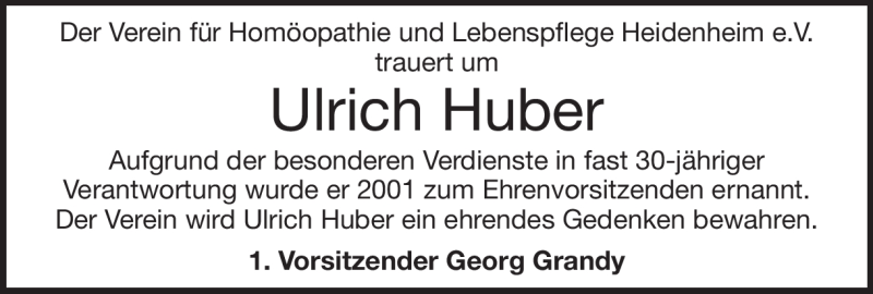  Traueranzeige für Ulrich Huber vom 17.08.2019 aus Heidenheimer Zeitung