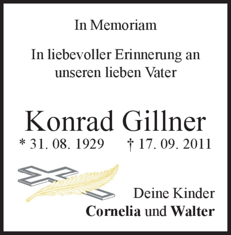  Traueranzeige für Konrad Gillner vom 31.08.2019 aus Heidenheimer Zeitung