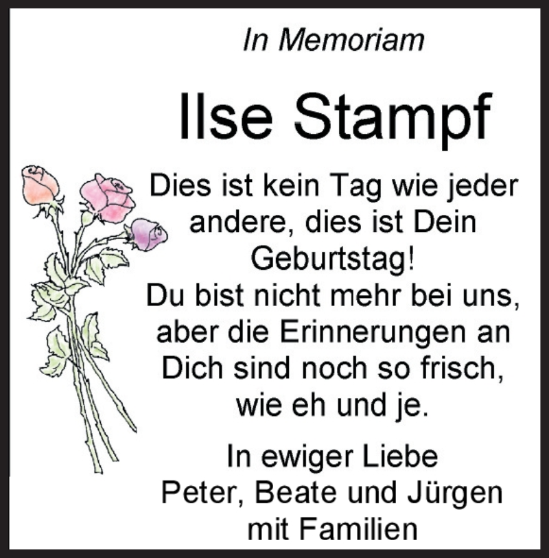  Traueranzeige für Ilse Stampf vom 26.08.2019 aus Heidenheimer Zeitung