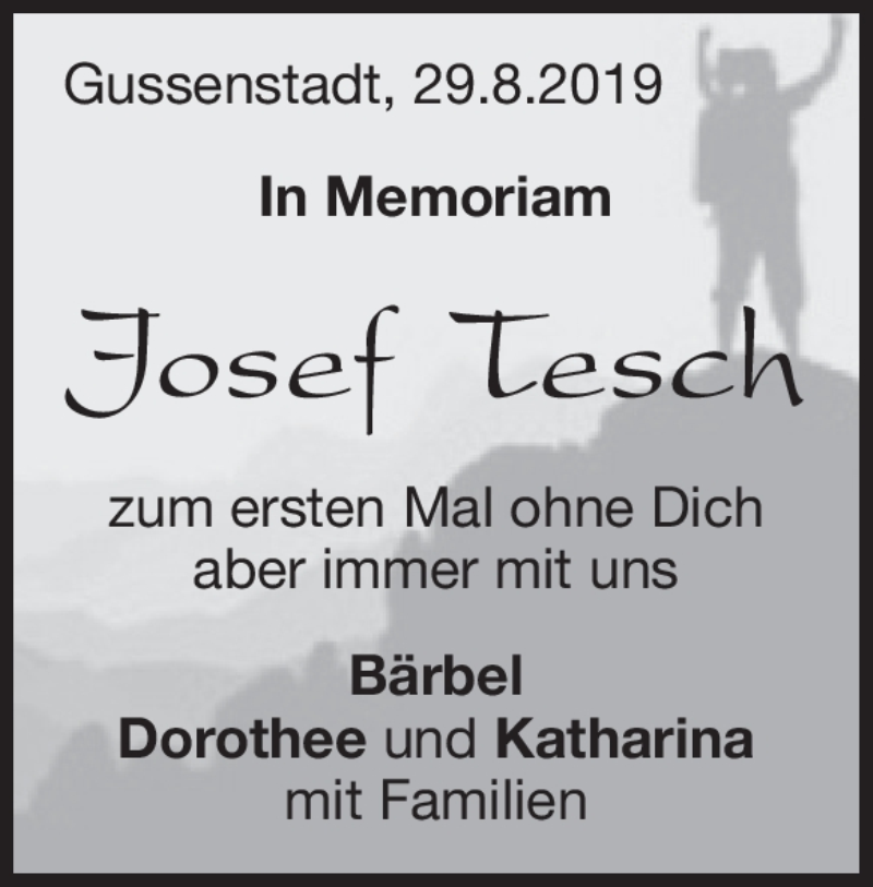  Traueranzeige für Josef Tesch vom 29.08.2019 aus Heidenheimer Zeitung