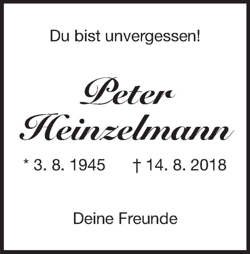  Traueranzeige für Peter Heinzelmann vom 14.08.2019 aus Heidenheimer Zeitung