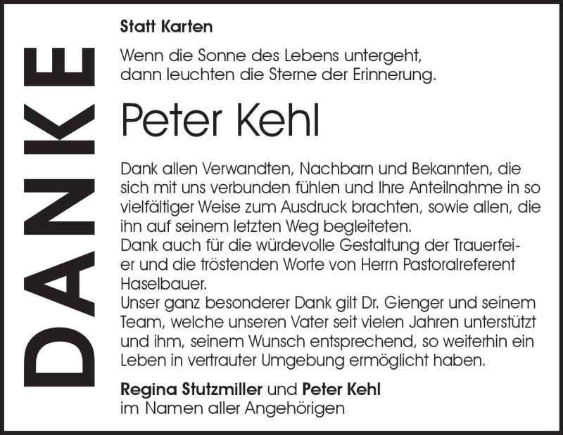  Traueranzeige für Peter Kehl vom 02.08.2019 aus Heidenheimer Zeitung