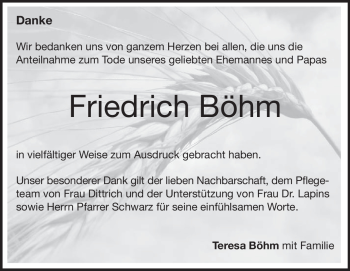 Traueranzeige von Friedrich Böhm von Heidenheimer Zeitung