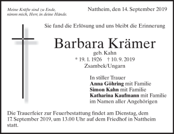 Traueranzeige von Barbara Krämer von Heidenheimer Zeitung