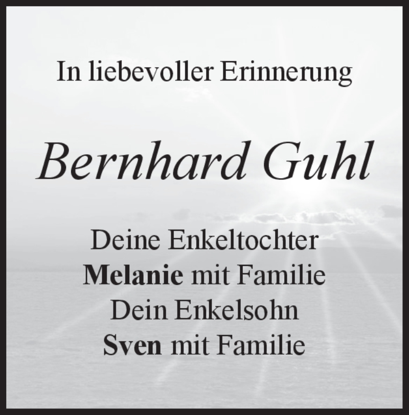  Traueranzeige für Bernhard Guhl vom 16.09.2019 aus Heidenheimer Zeitung