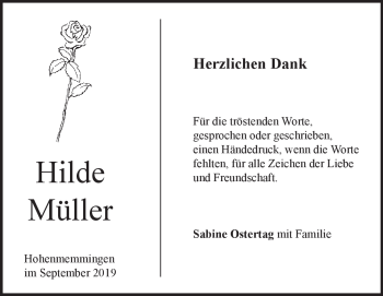 Traueranzeige von Hilde Müller von Heidenheimer Zeitung