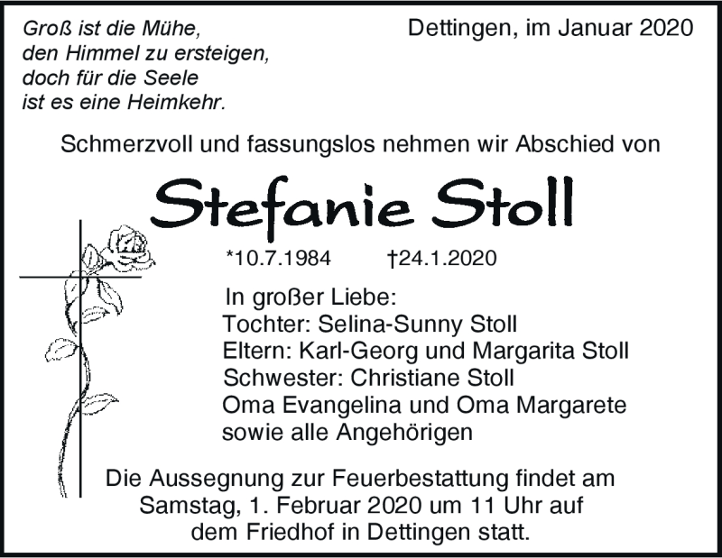  Traueranzeige für Stefanie Stoll vom 28.01.2020 aus Heidenheimer Zeitung