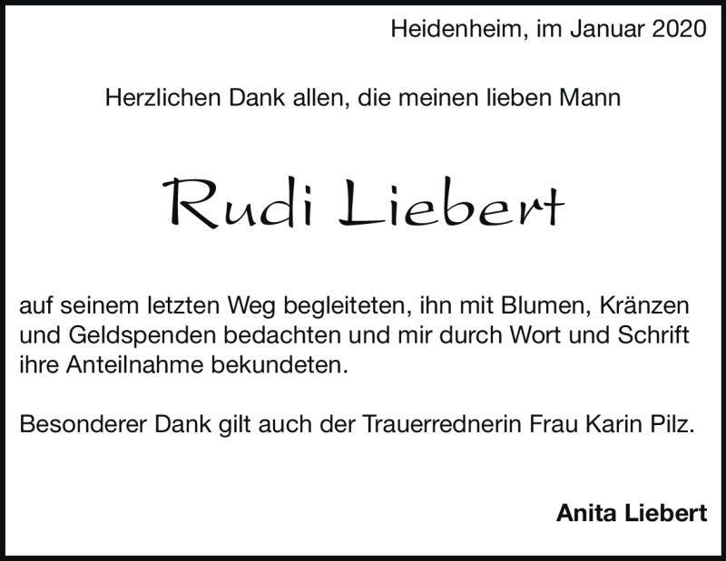  Traueranzeige für Rudi Liebert vom 28.01.2020 aus Heidenheimer Zeitung