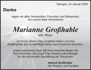 Traueranzeige von Marianne Großhable von Heidenheimer Zeitung