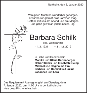 Traueranzeige von Barbara Schilk von Heidenheimer Zeitung