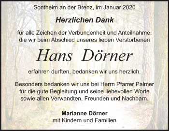 Traueranzeige von Hans Dörner von Heidenheimer Zeitung