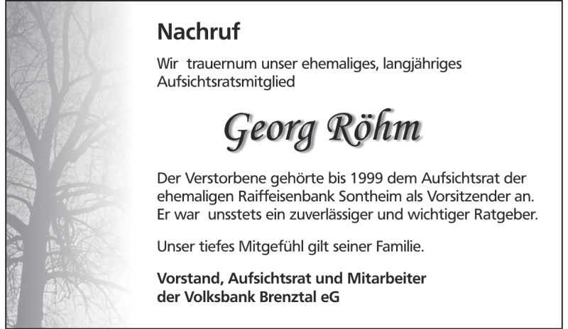  Traueranzeige für Georg Röhm vom 29.01.2020 aus Heidenheimer Zeitung