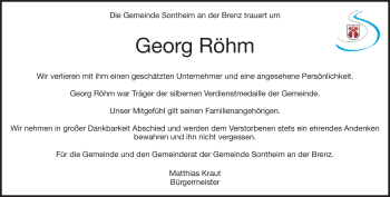 Traueranzeige von Georg Röhm von Heidenheimer Zeitung