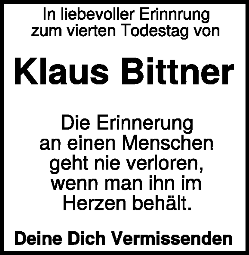  Traueranzeige für Klaus Bittner vom 11.01.2020 aus Heidenheimer Zeitung