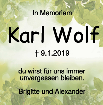 Traueranzeige von Karl Wolf von Heidenheimer Zeitung