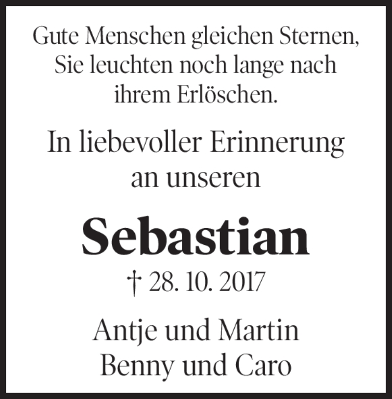  Traueranzeige für Sebastian Wiedmann vom 28.10.2020 aus Heidenheimer Zeitung