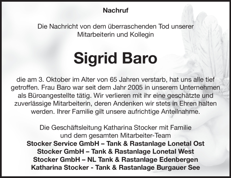  Traueranzeige für Sigrid Baro vom 10.10.2020 aus Heidenheimer Zeitung