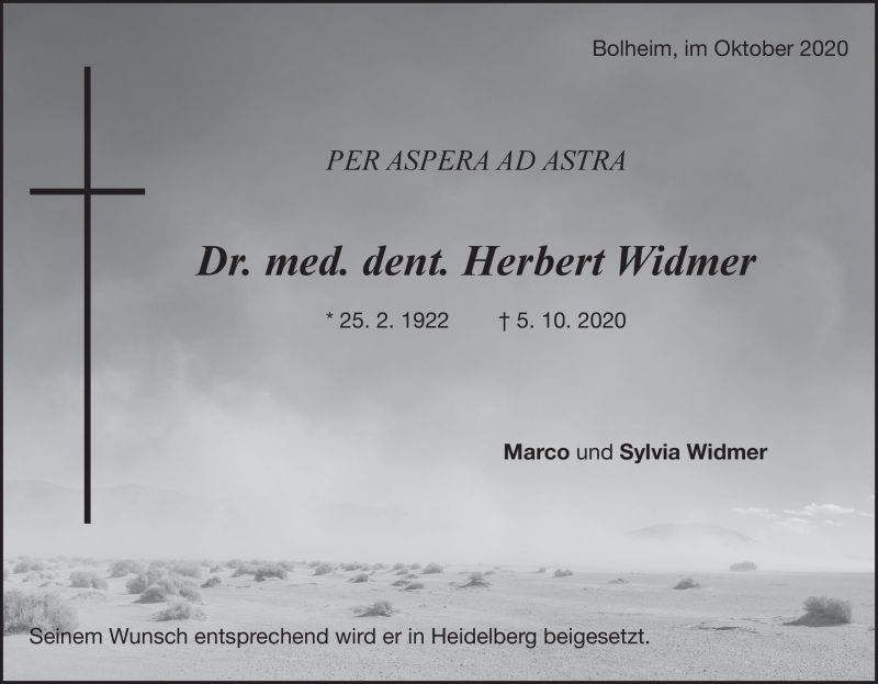 Traueranzeige für Herbert Widmer vom 10.10.2020 aus Heidenheimer Zeitung